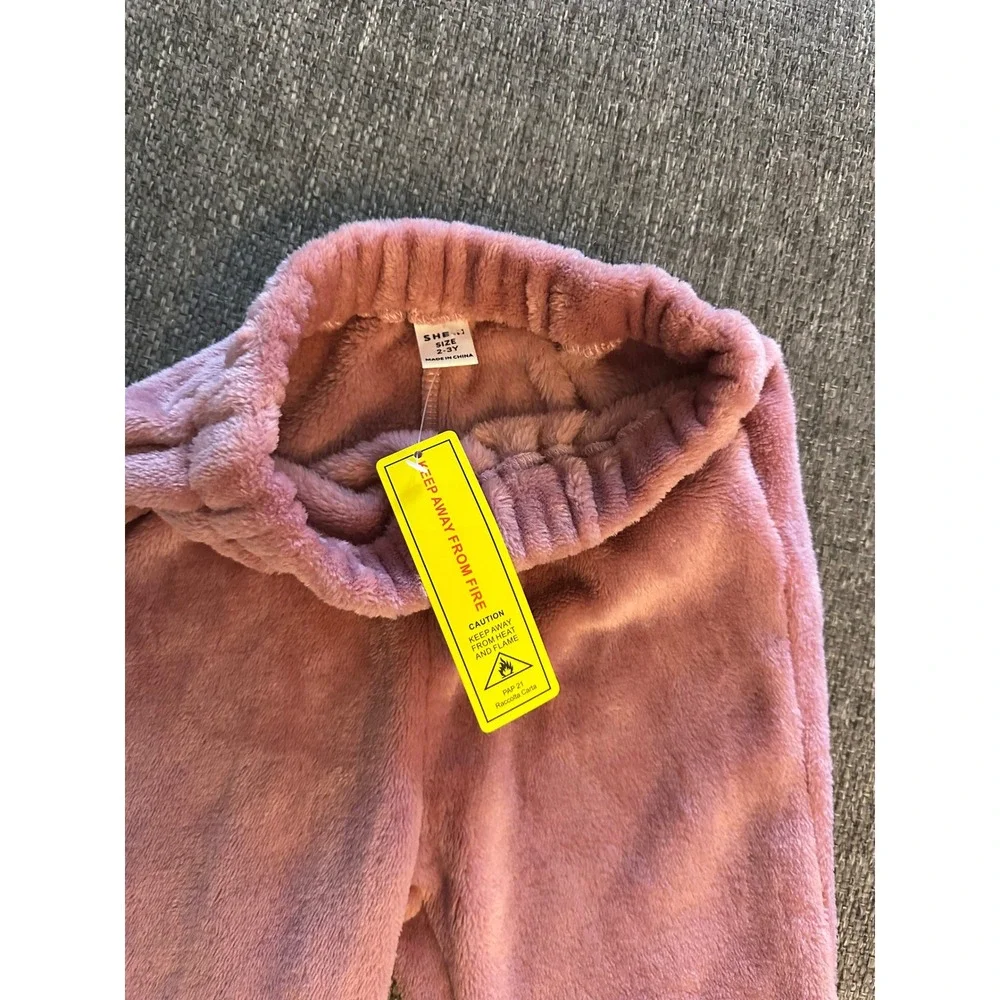 SHEIN Girls Fuzzy Hoodie Sweatshirt Pants Set Kids Loungewear Outfit 2-3 yr‎ NWT